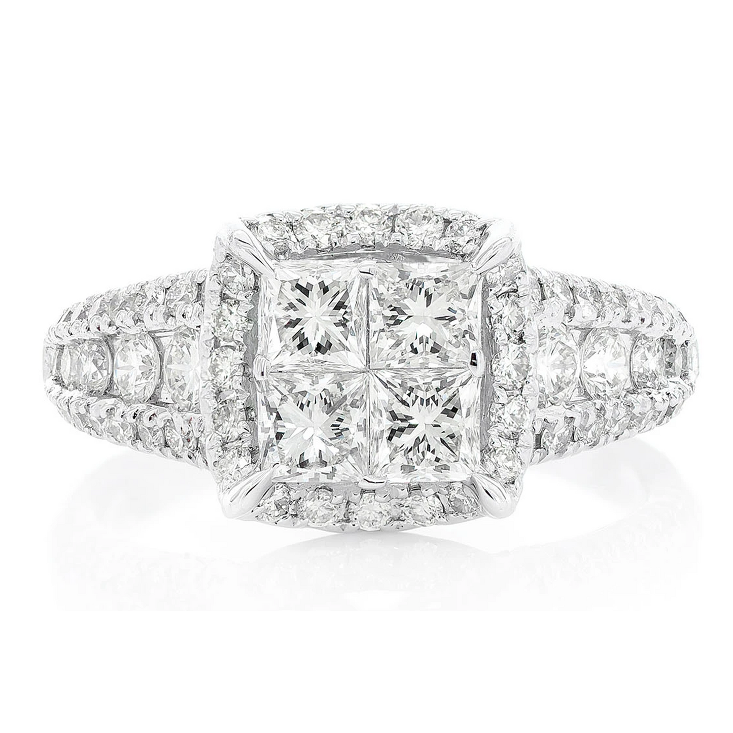 Quad Halo Diamond Ring in 14K white gold, front view