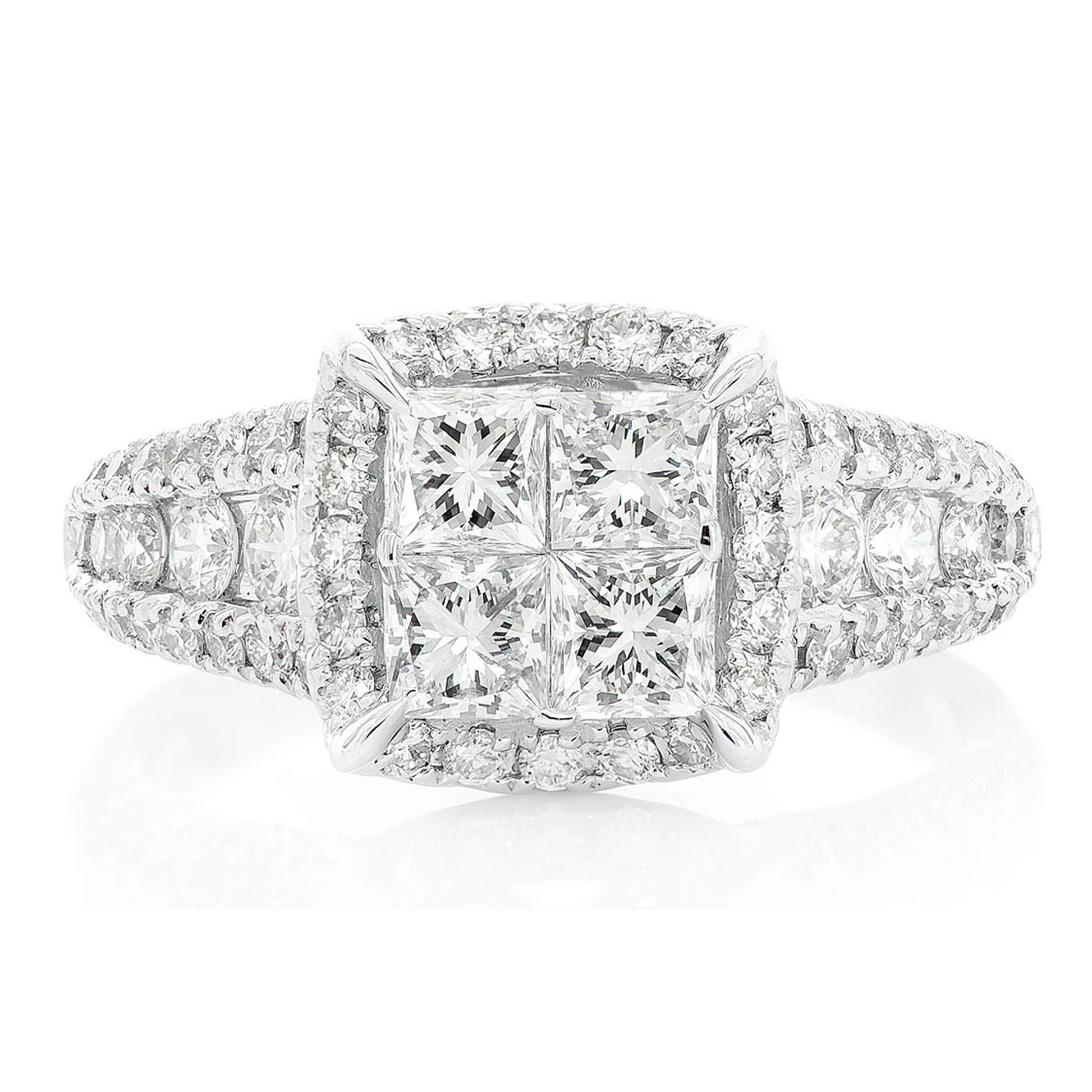 Quad Halo Diamond Ring in 14K white gold, front view