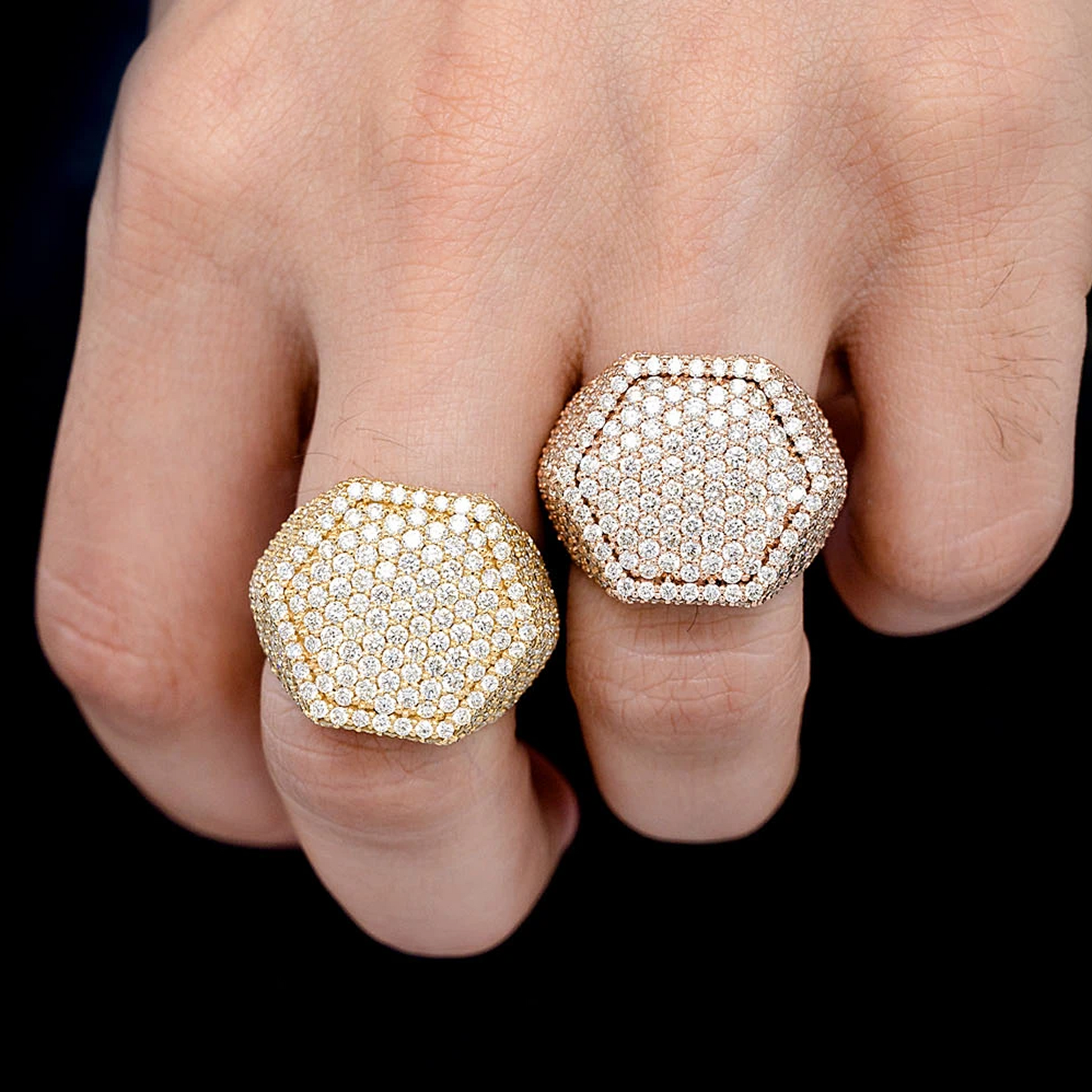 Hexagon Diamond Signet Ring in 14K yellow gold, angled view