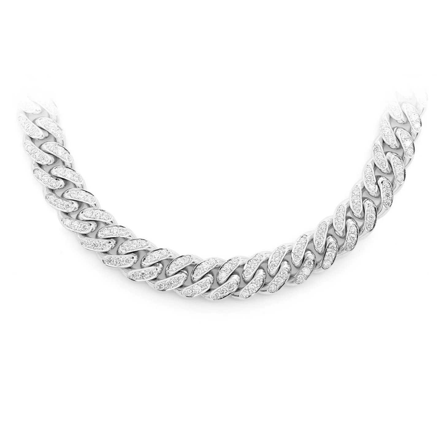 Iced Miami Cuban Necklace in 14K white gold, 8mm / 9.00ctw width, front view