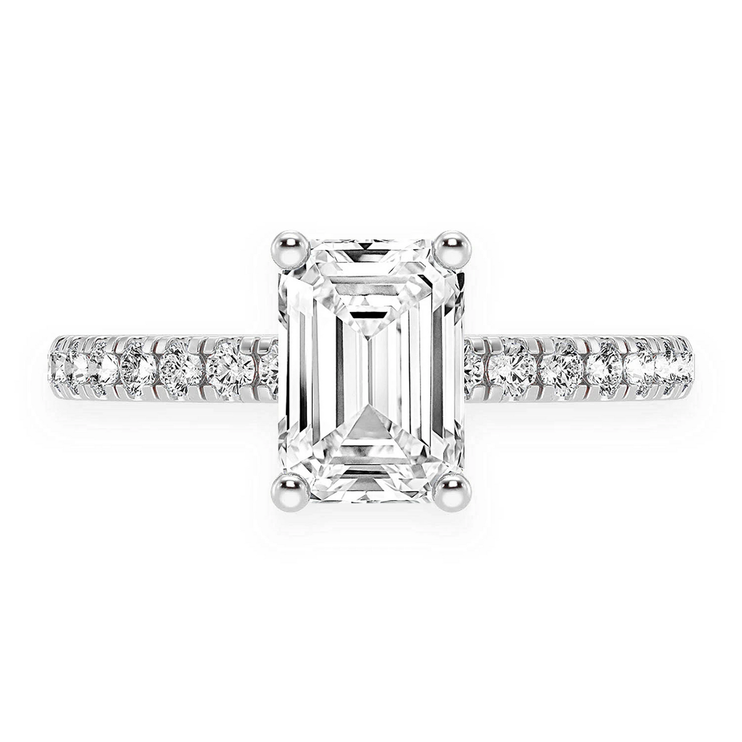 1ct Emerald Cut Under Halo Diamond Ring in 14K white gold, front view