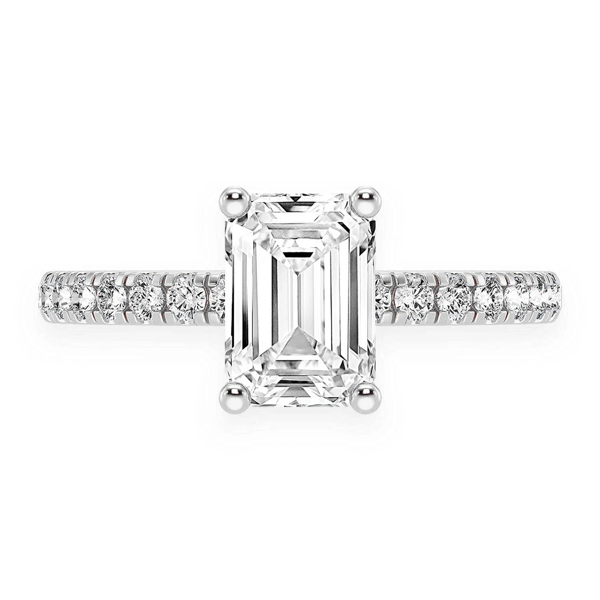 1ct Emerald Cut Under Halo Diamond Ring in 14K white gold, front view