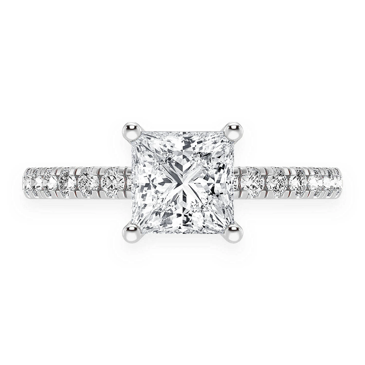 1ct Princess Cut Under Halo Diamond Ring in 14K white gold, front view