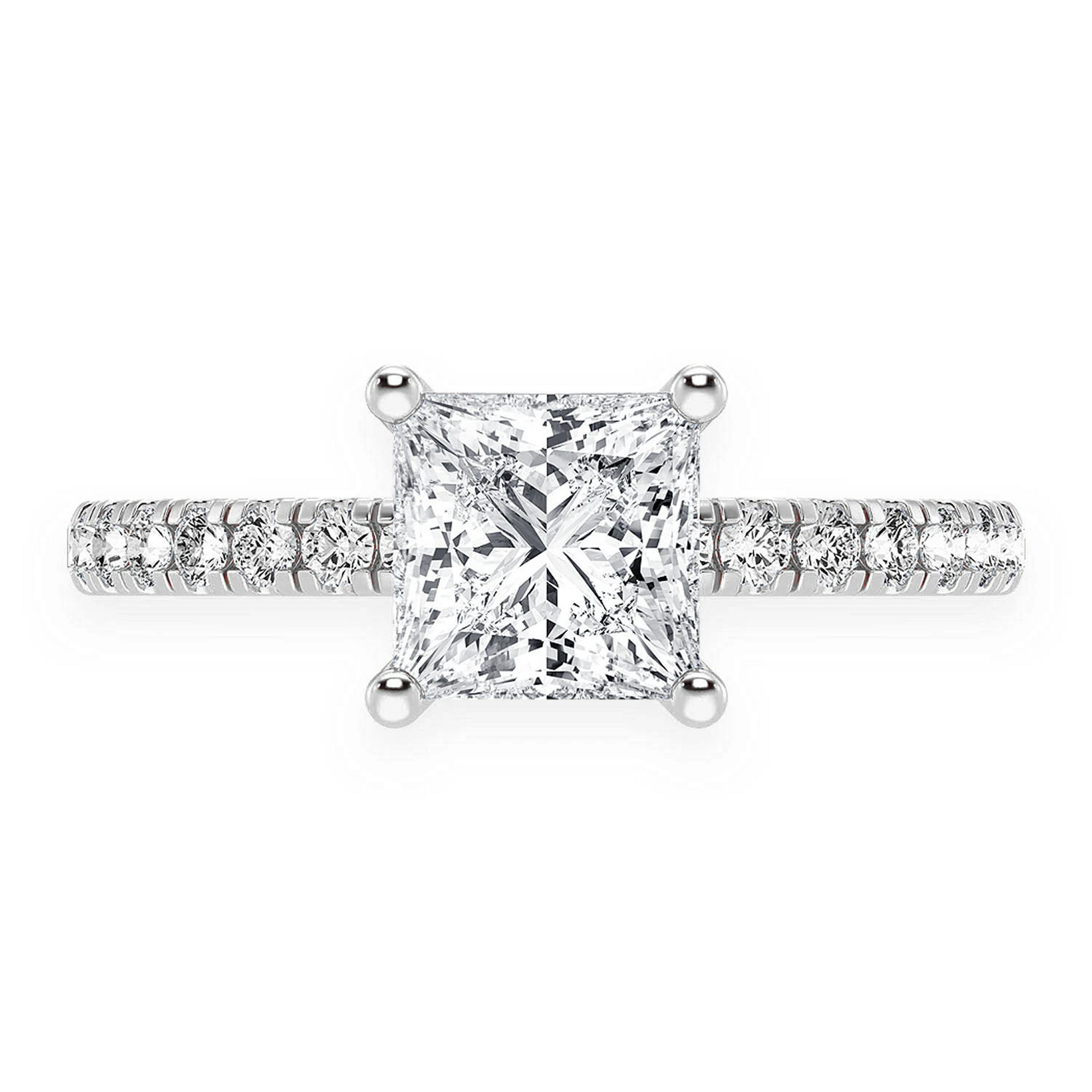 1ct Princess Cut Under Halo Diamond Ring in 14K white gold, front view