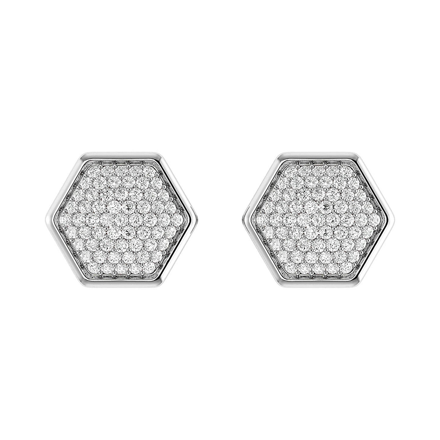 Hexagon Cluster Diamond Stud Earrings in 14K white gold, front view