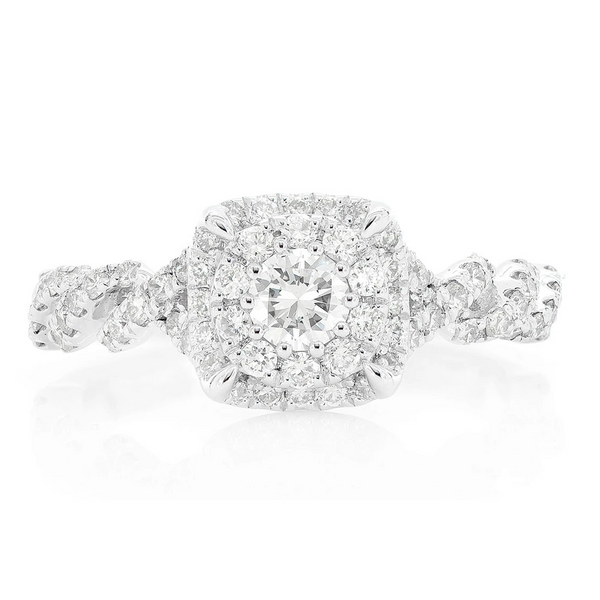 Double Halo Claw Prong Twist Shank Ring