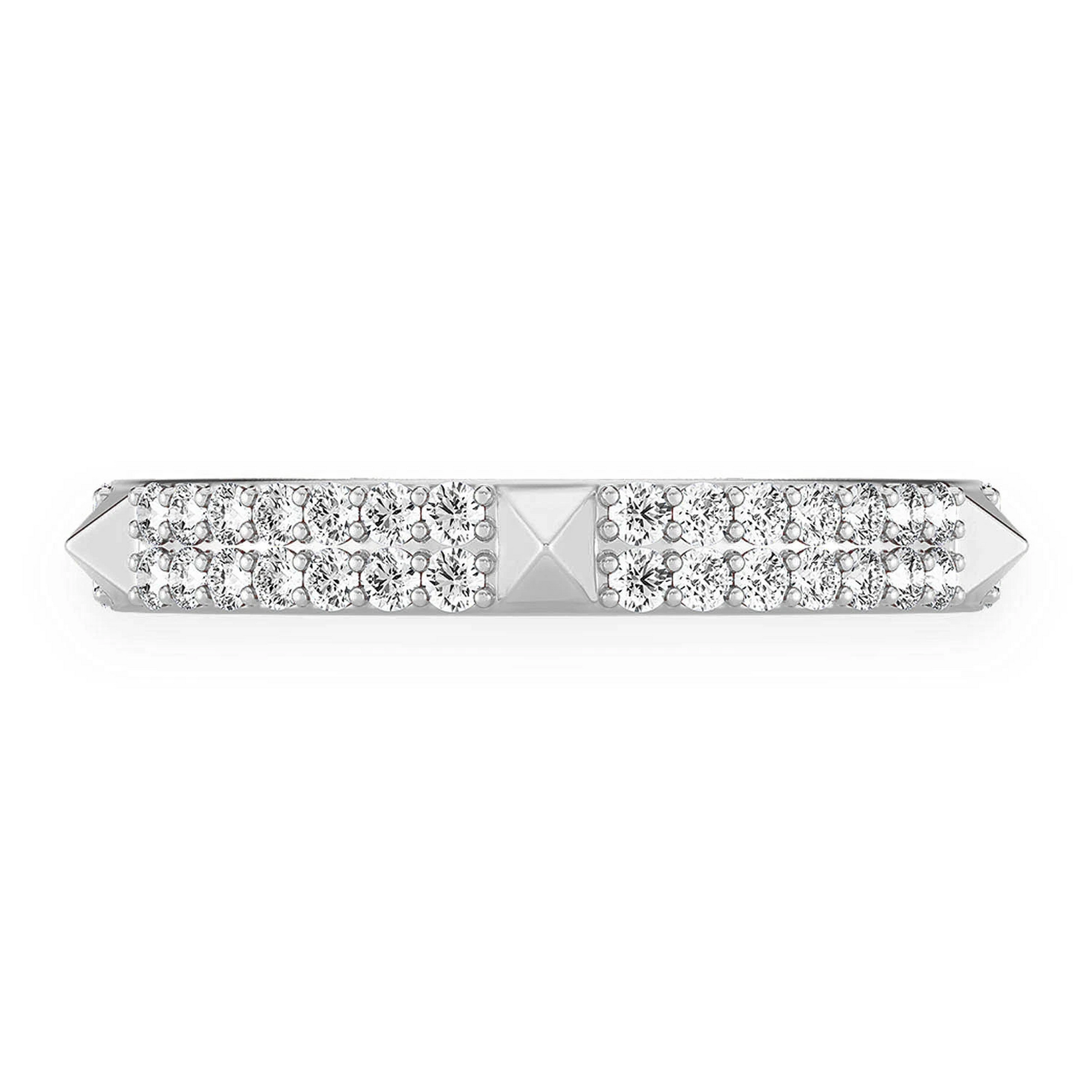 Two Row Spike Diamond Ring in 14K white gold, front view