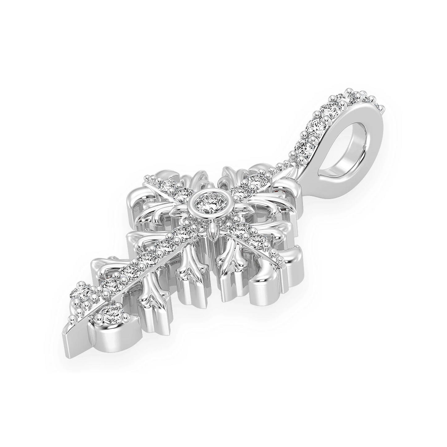 Filigree Diamond Cross Pendant in 14K white gold, Signature | 0.10ctw, detail view