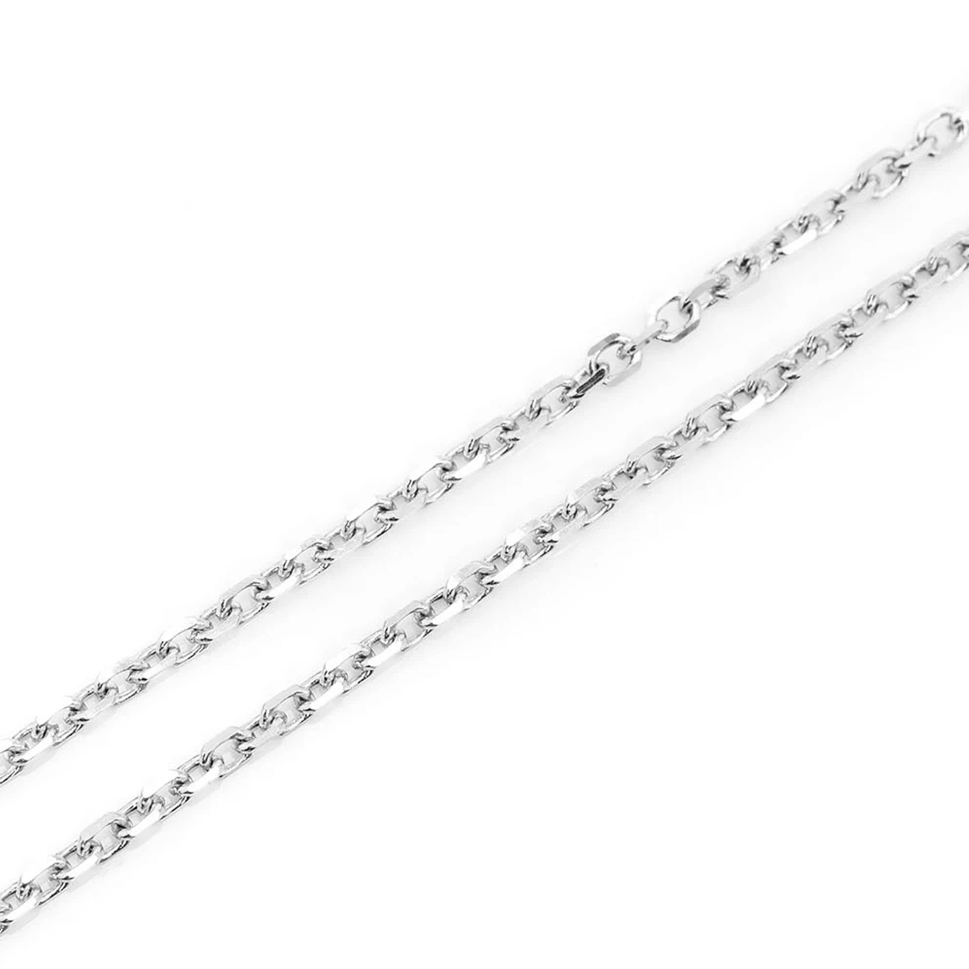 Rolo Gold Chain in 14K white gold, 1mm width, angled view