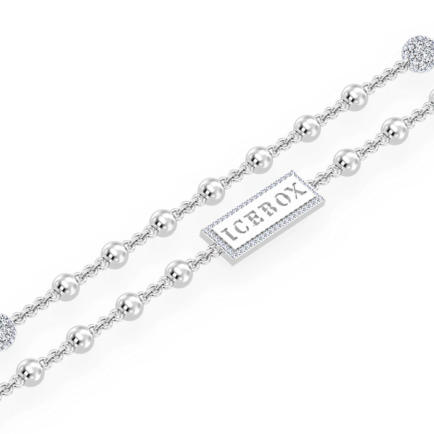 Diamond Bead Rosary Necklace in 14K white gold, angled view