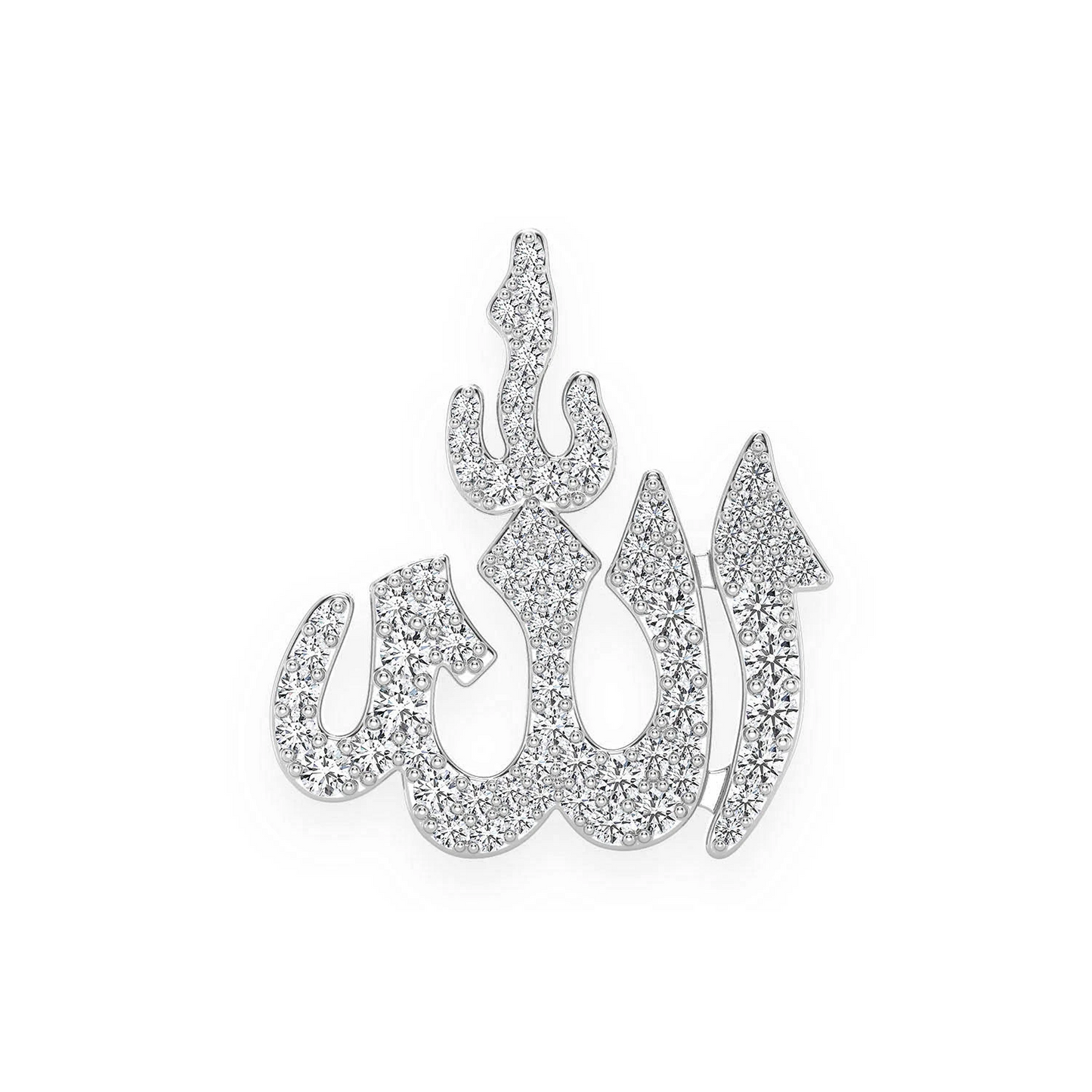 Arabic Allah Diamond Pendant in 14K white gold, front view