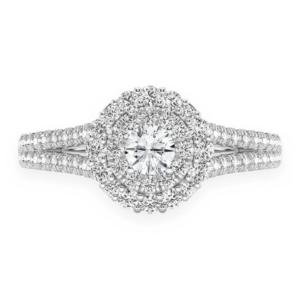 Split Shank Round Double Halo Ring