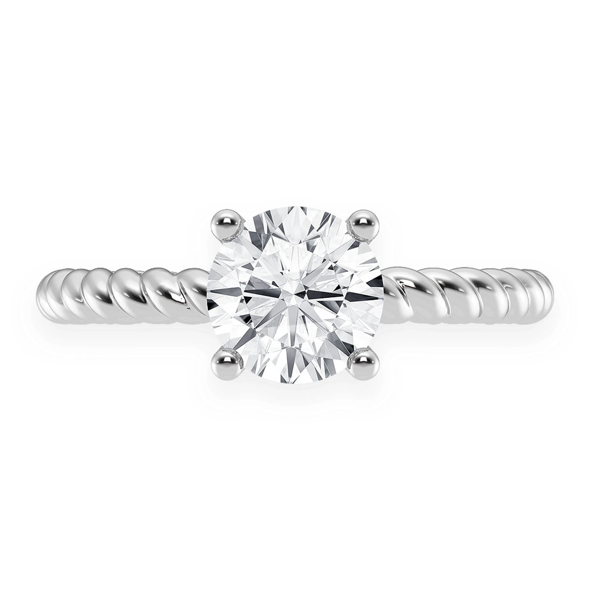 Twist Band Solitaire Diamond Ring in 14K white gold, front view