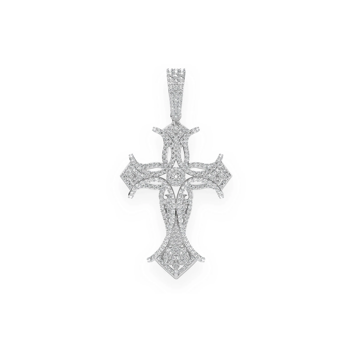 Filigree Bezel Cross Pendant in 14K white gold, front view