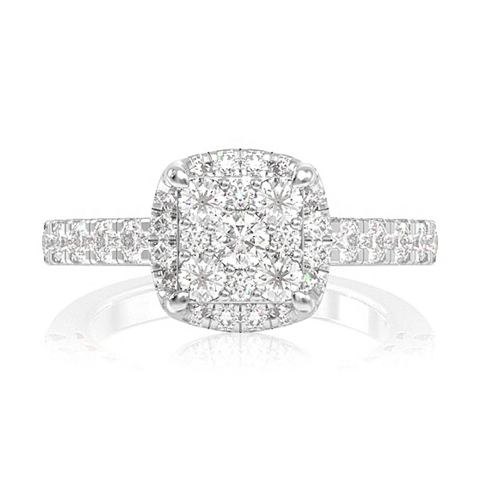 Square Cluster Halo Diamond Ring in 14K white gold, front view