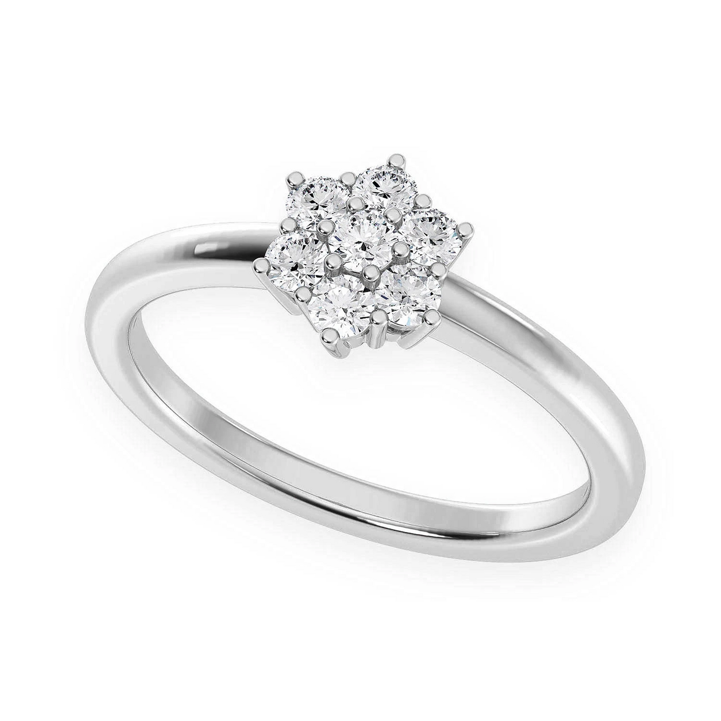 Flower Diamond Ring in 14K white gold, angled view