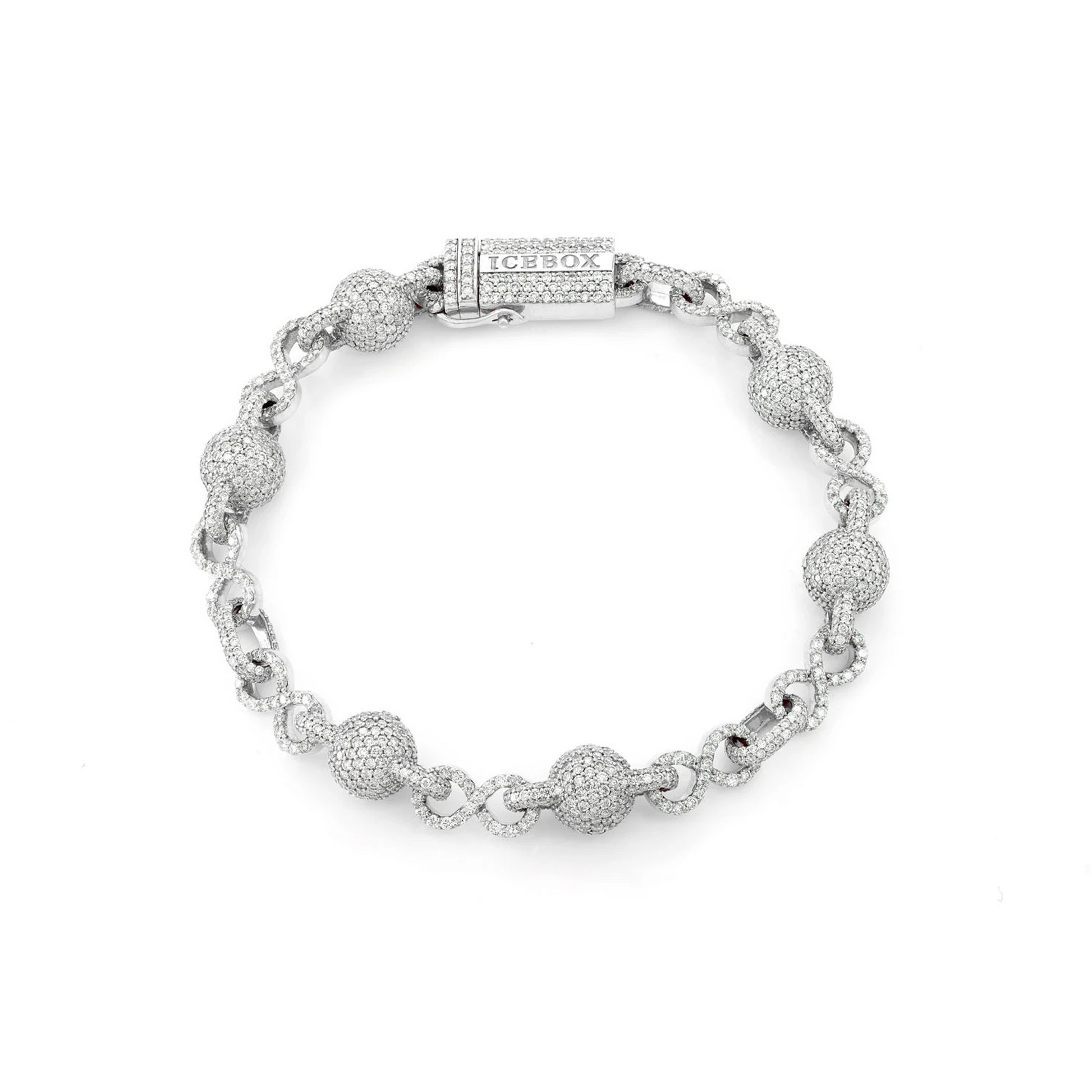 Infinity Bead Link Diamond Bracelet in 14K white gold, front view
