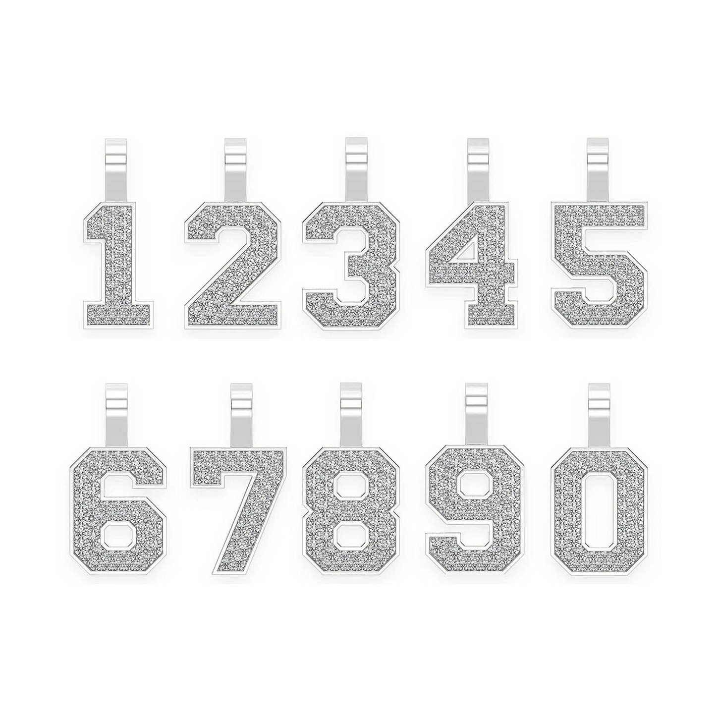 Jersey Number Diamond Pendant in 14K white gold, front view