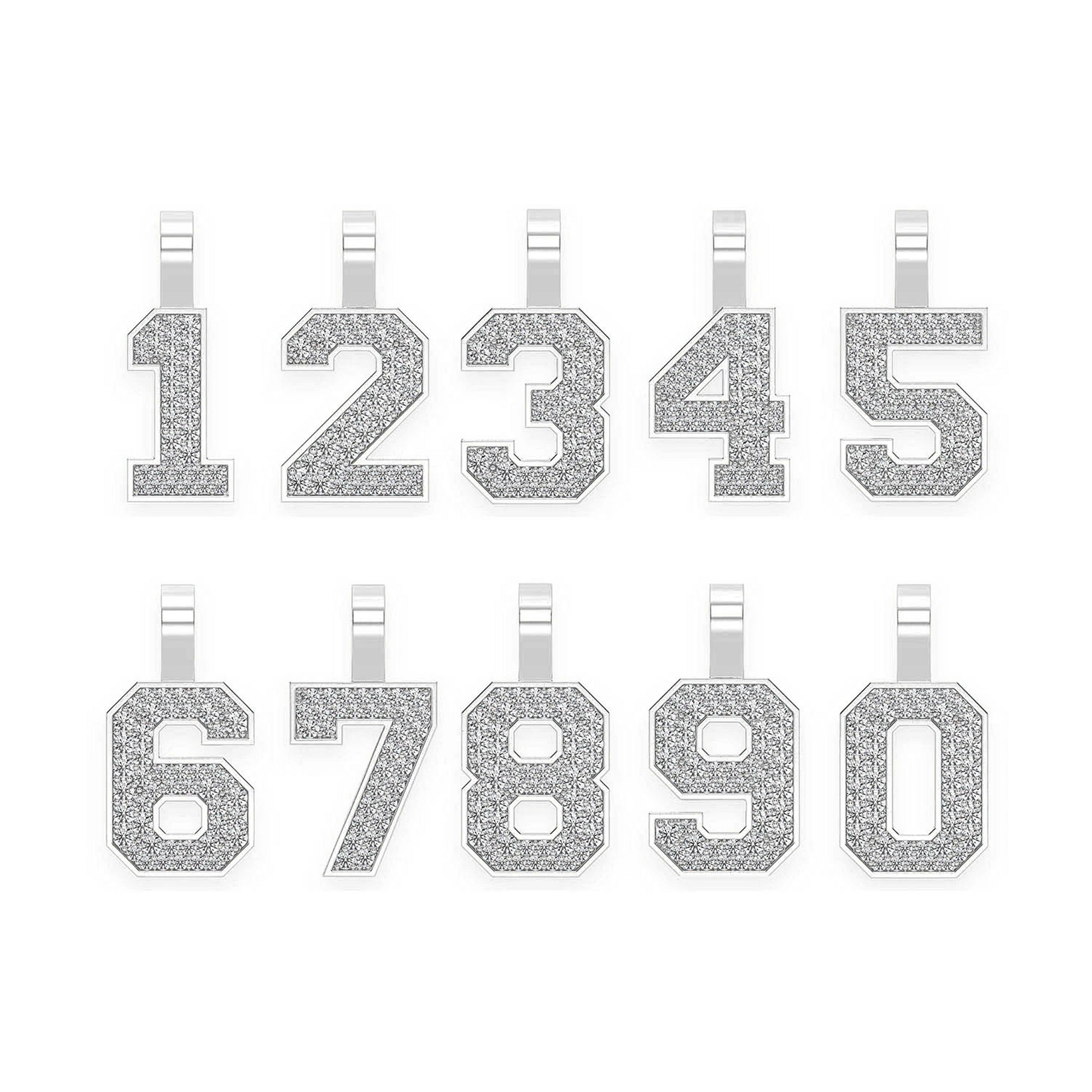 Jersey Number Diamond Pendant in 14K white gold, front view