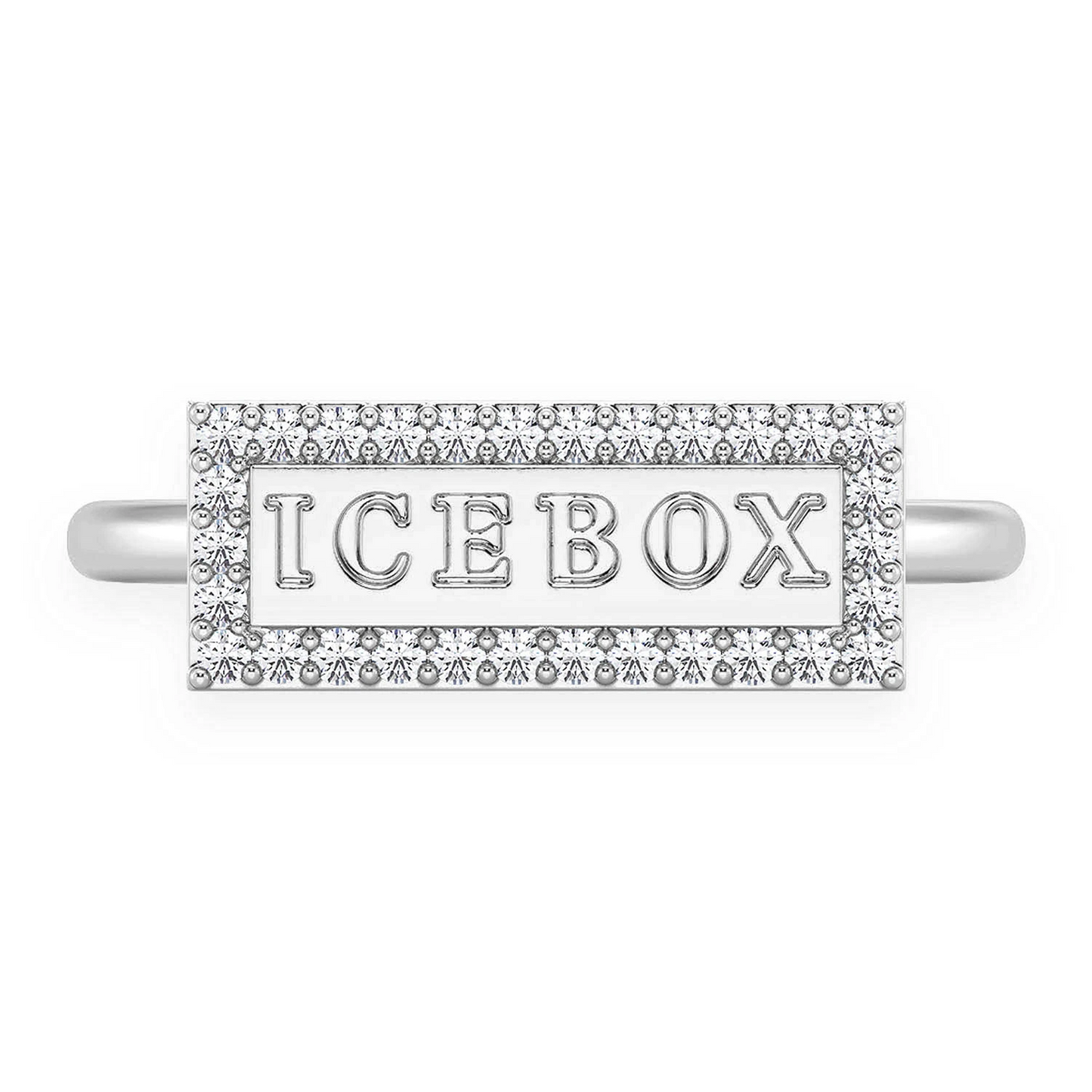 Icebox Logo Silhouette Diamond Ring in 14K white gold, front view