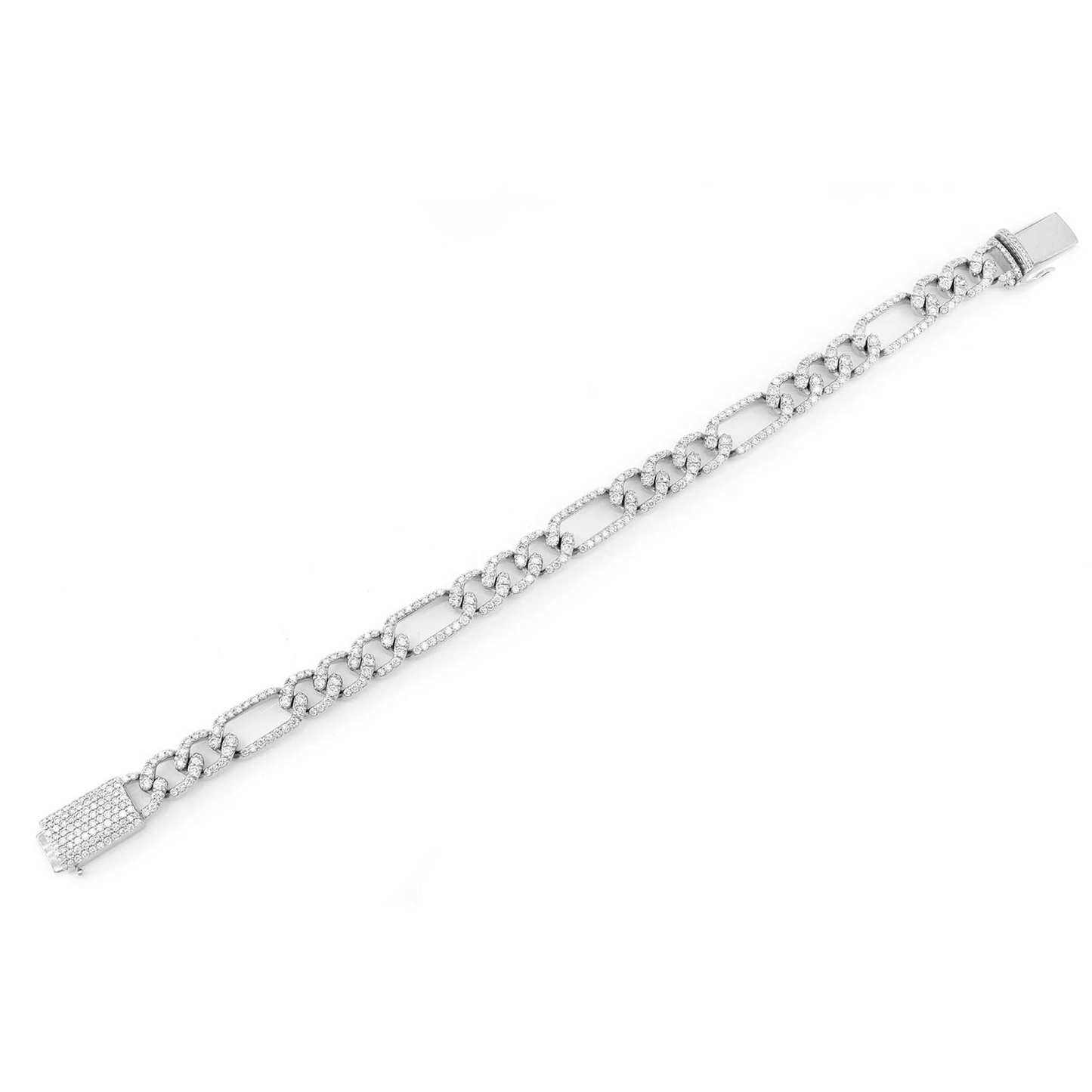 Figaro Diamond Link Bracelet in 14K white gold, 6mm / 3.50ctw width, alternate view
