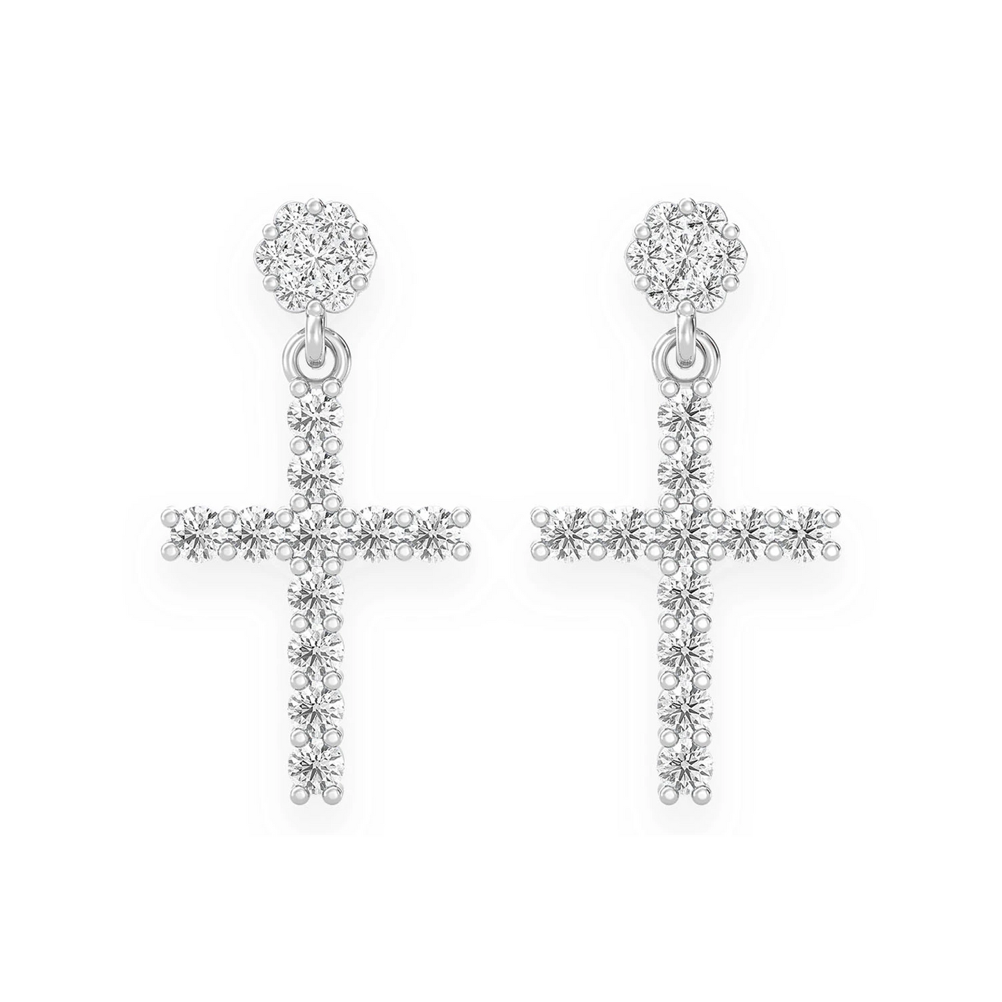 Cross Diamond Stud Drops in 14K white gold, front view
