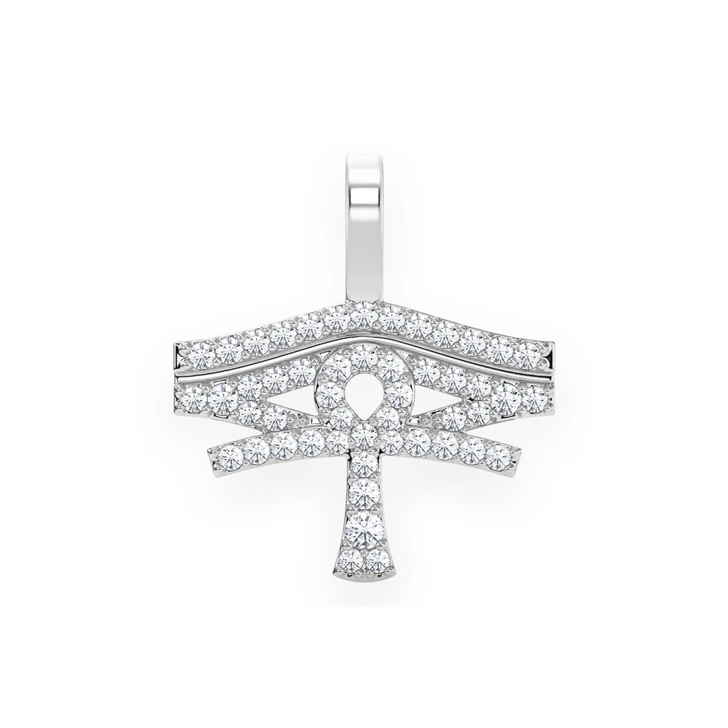 Eye of Ra Ankh Diamond Pendant in 14K white gold, front view
