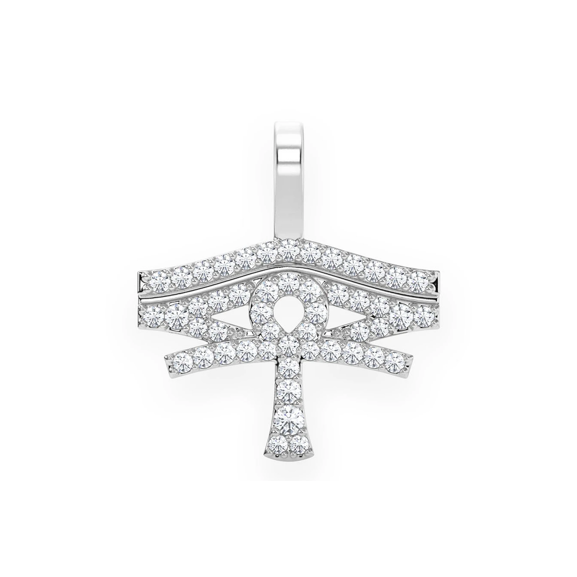 Eye of Ra Ankh Diamond Pendant in 14K white gold, front view