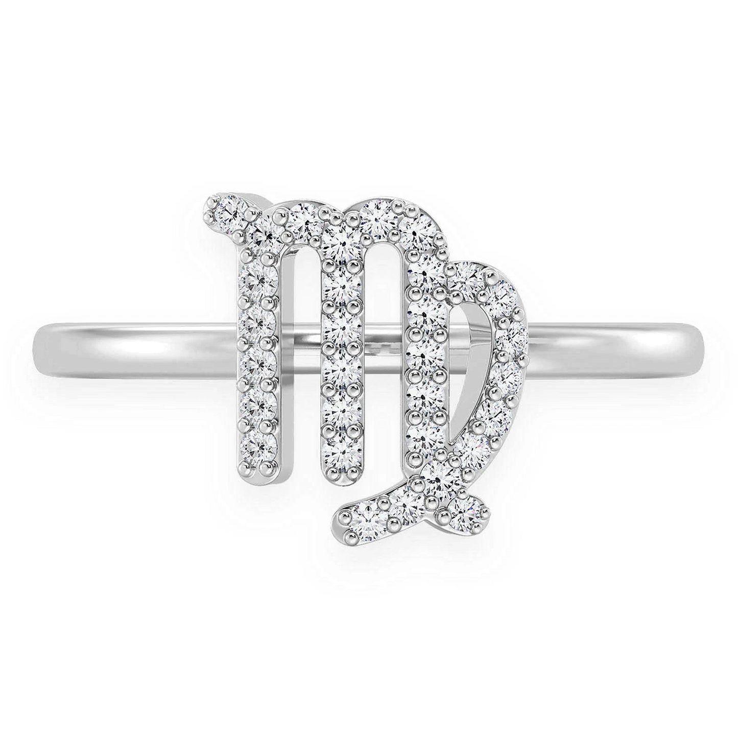 Zodiac Diamond Ring in 14K white gold, Virgo design, front view
