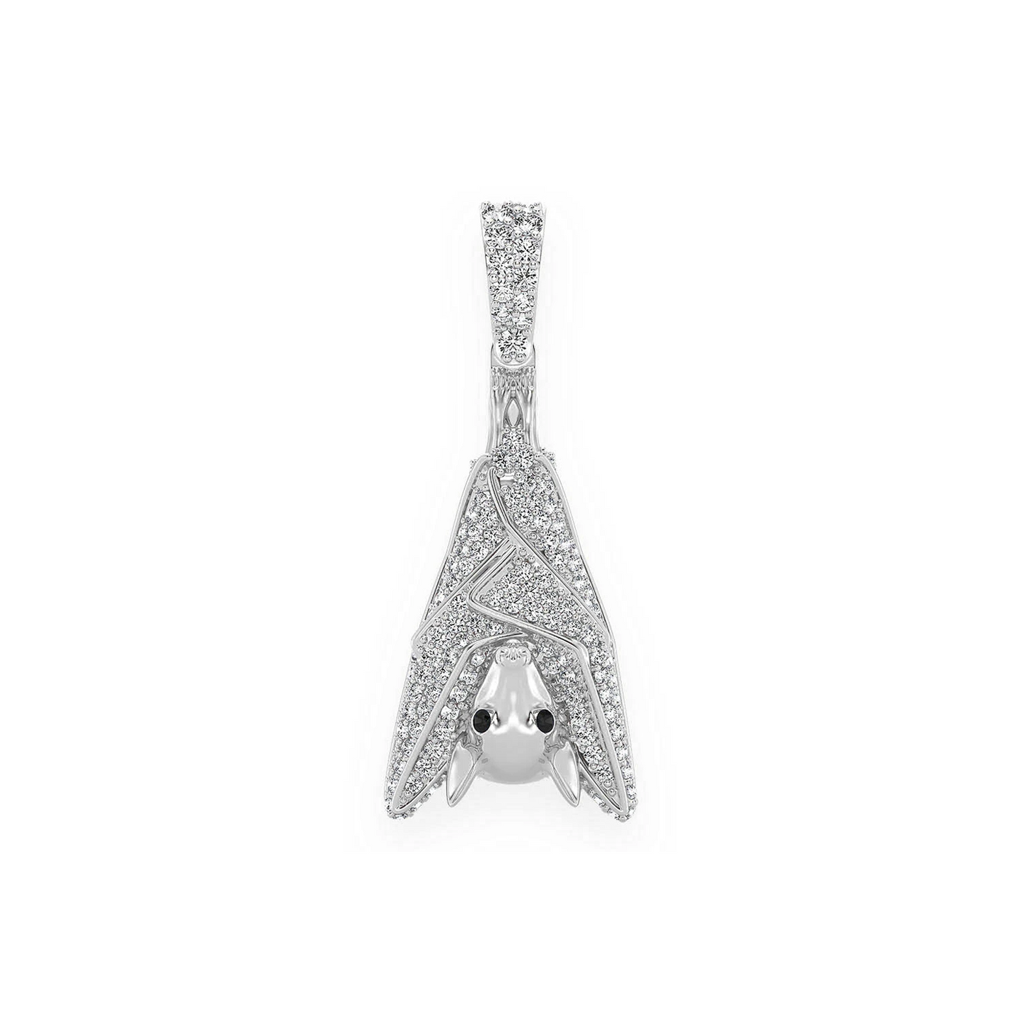 Hanging Bat Diamond Pendant in 14K white gold, front view
