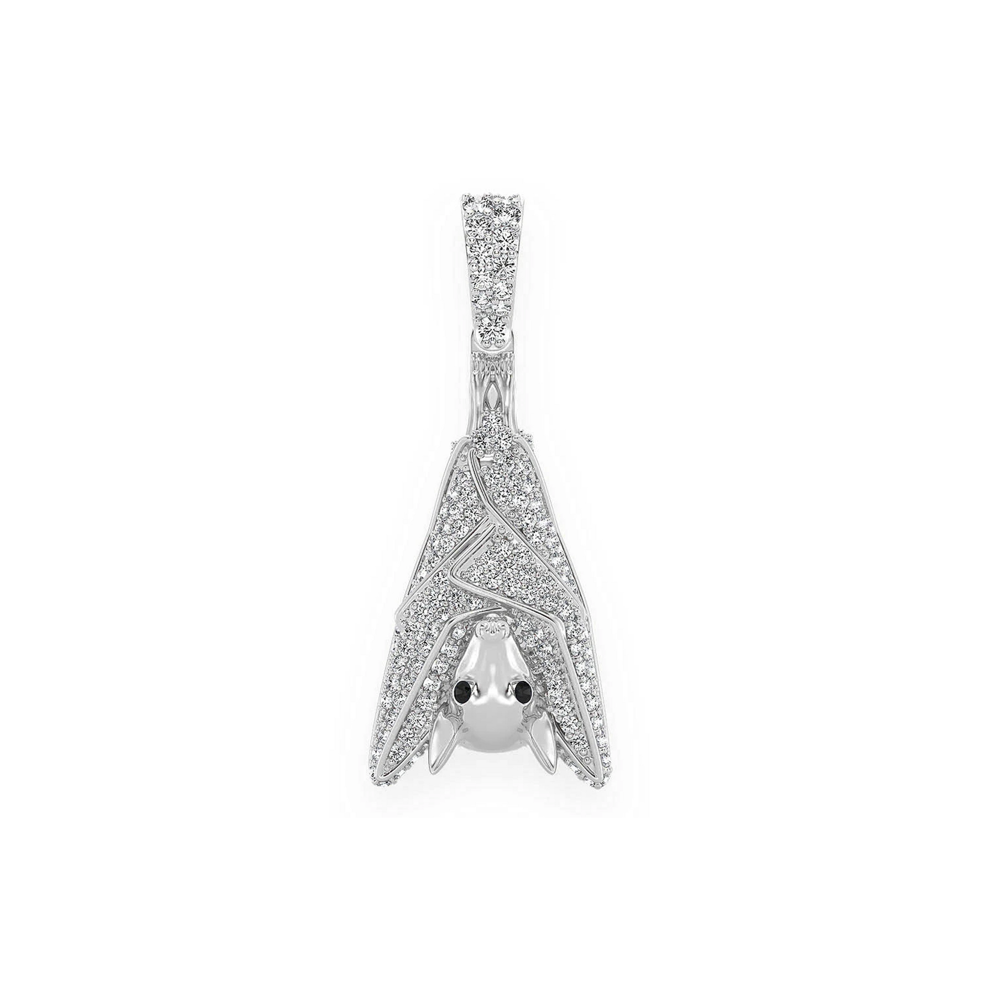 Hanging Bat Diamond Pendant in 14K white gold, front view