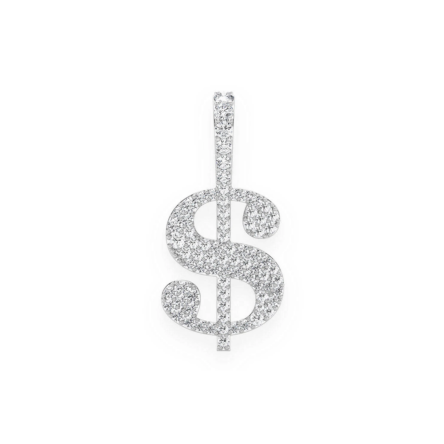 US Dollar Sign Diamond Pendant in 14K white gold, 0.25ctw, front view