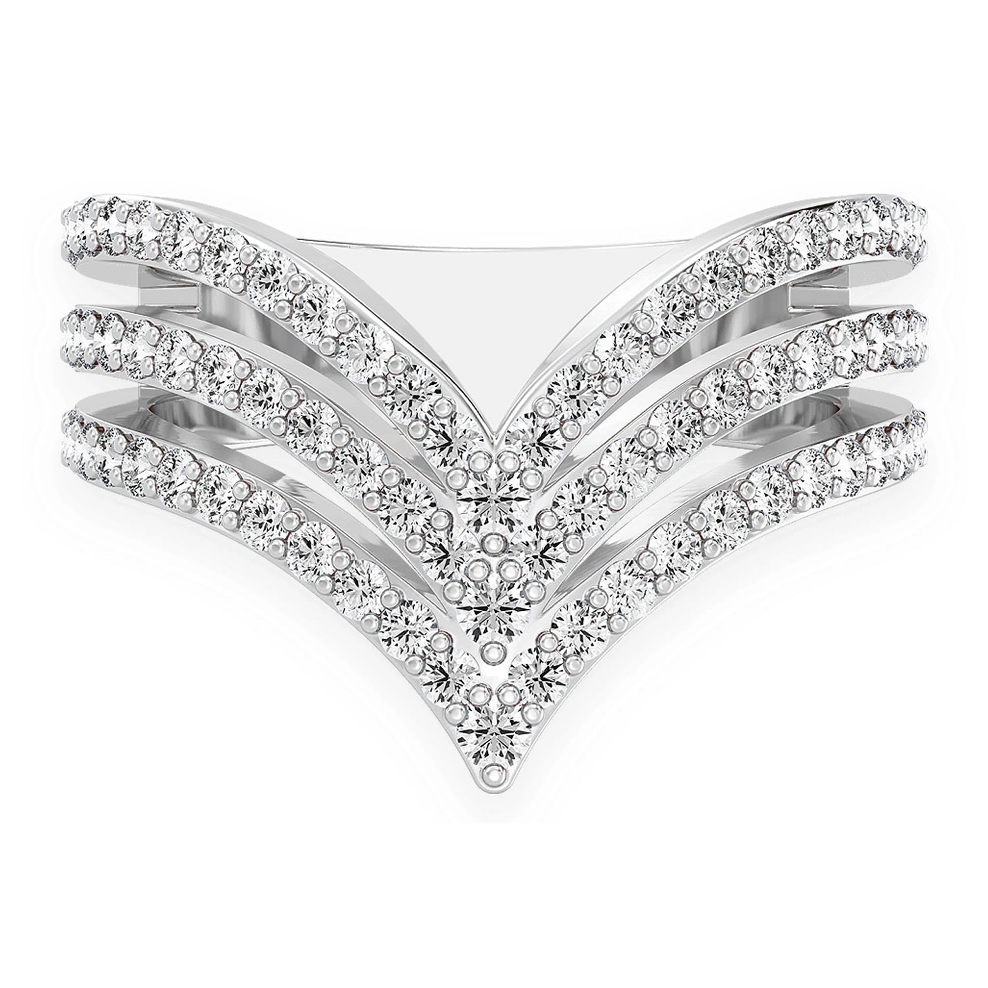 Triple Pointed V-Shaped Ring in 14K white gold, front view