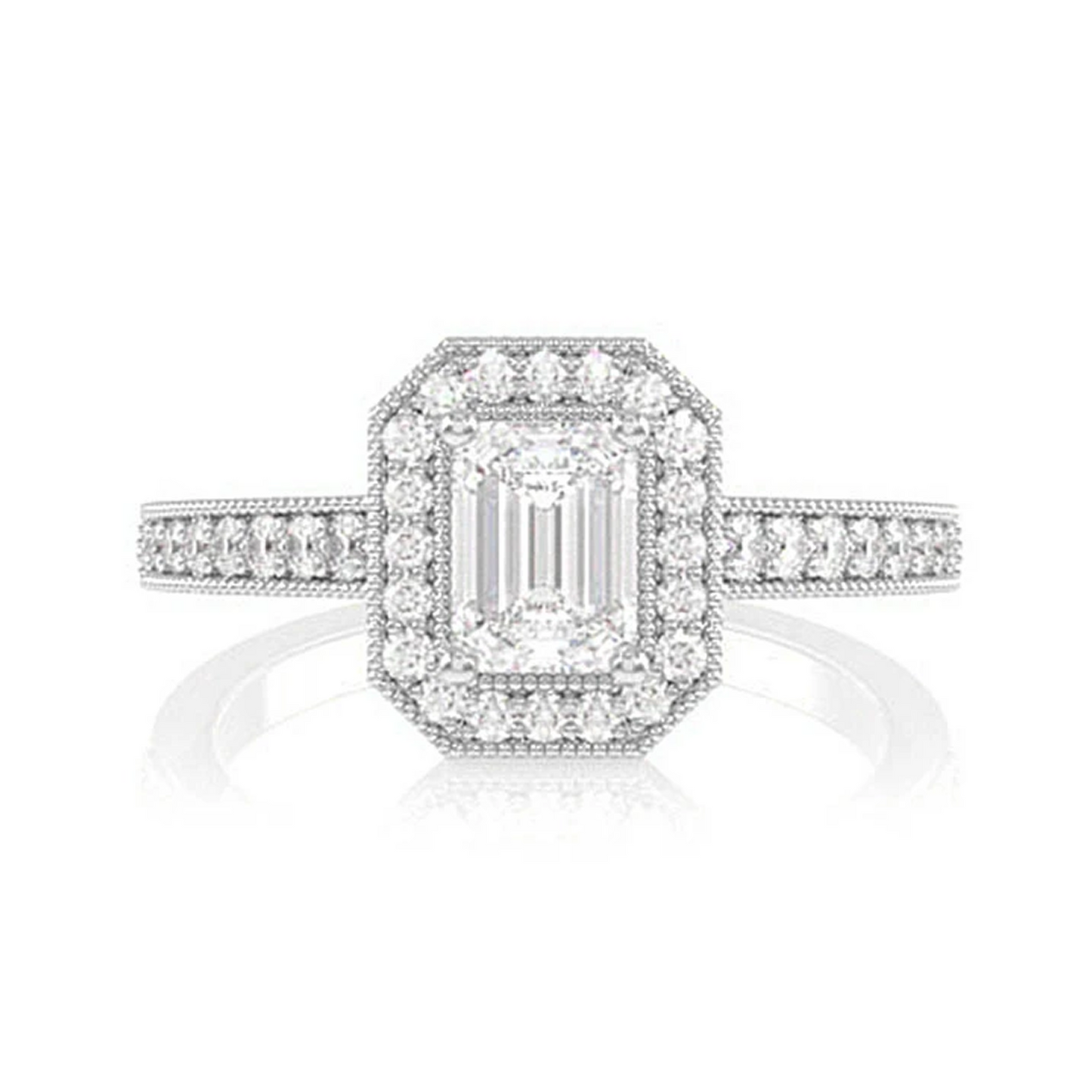 Radiant Halo Engagement Ring in 14K white gold, front view