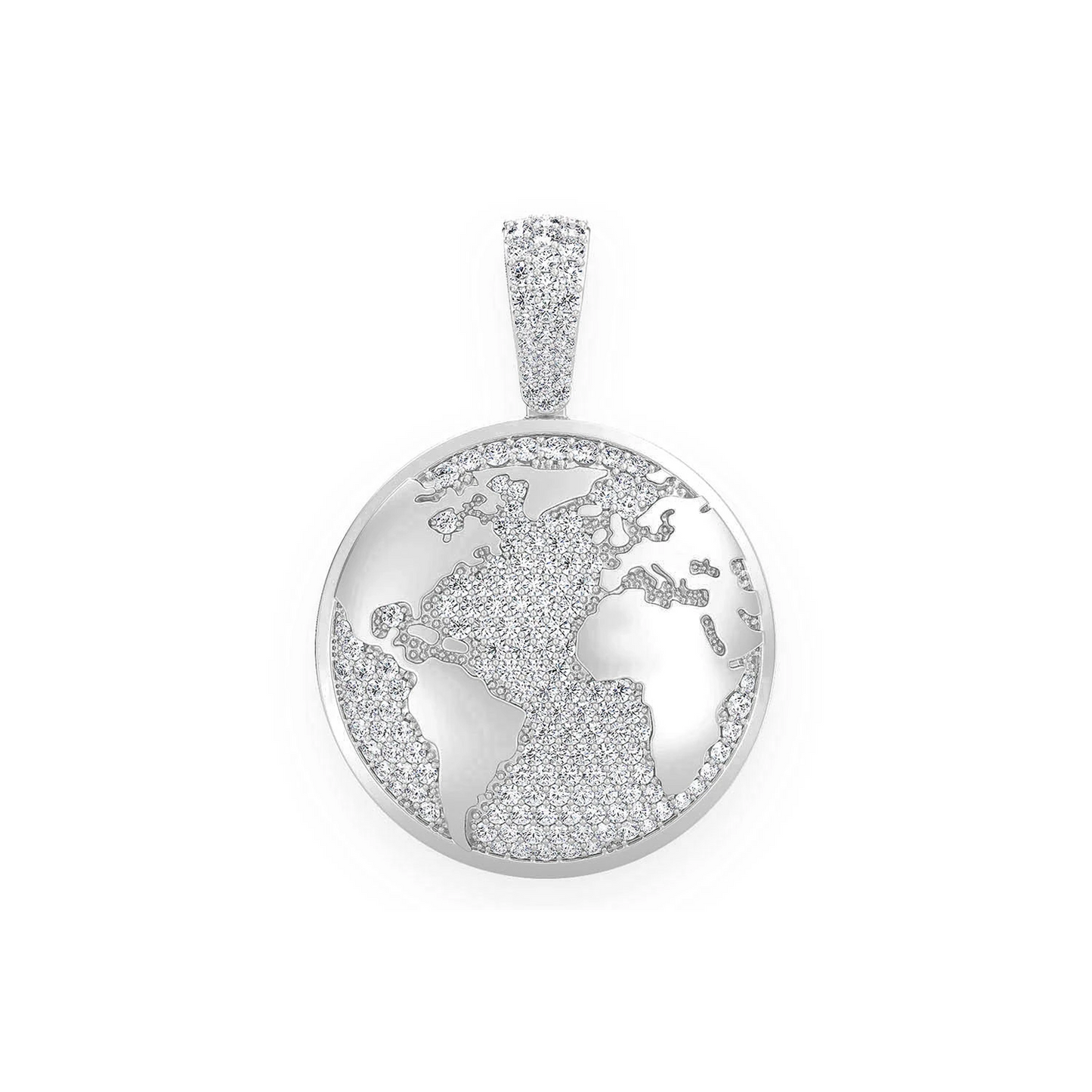World Globe Diamond Pendant in 14K white gold, front view