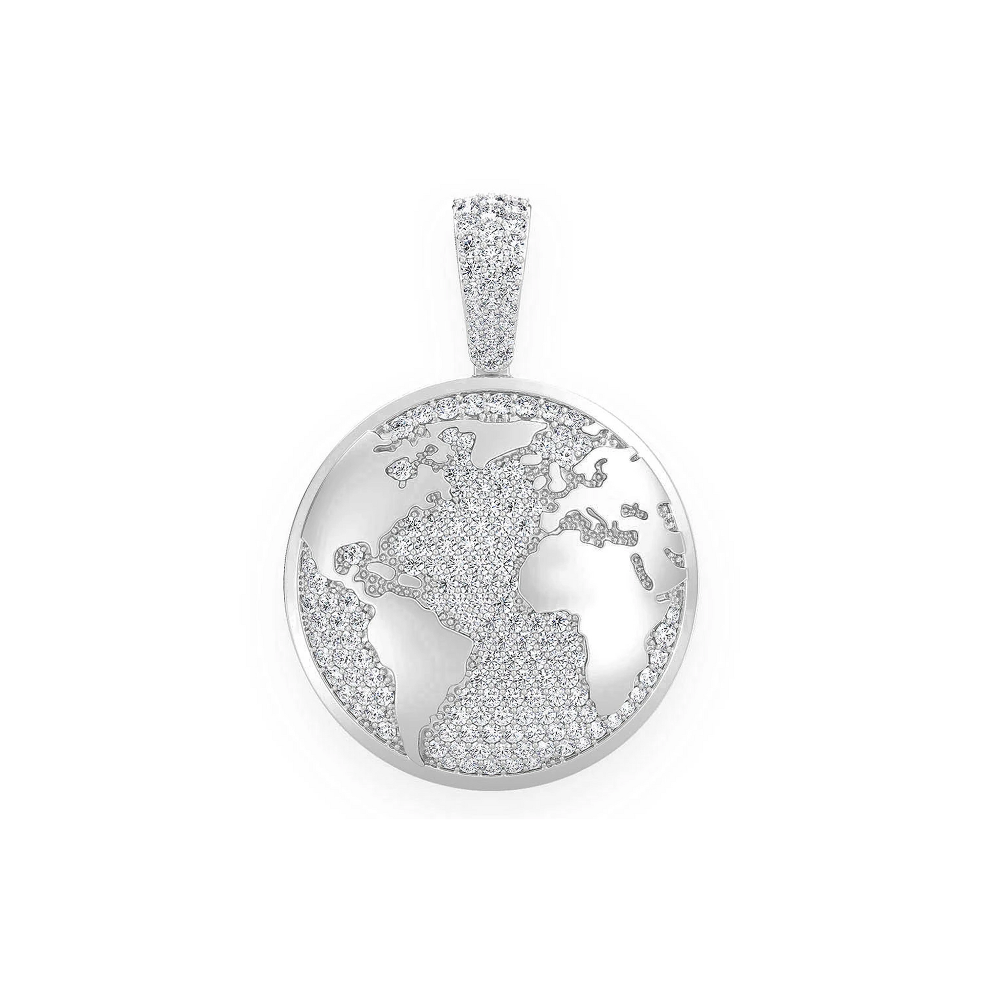 World Globe Diamond Pendant in 14K white gold, front view
