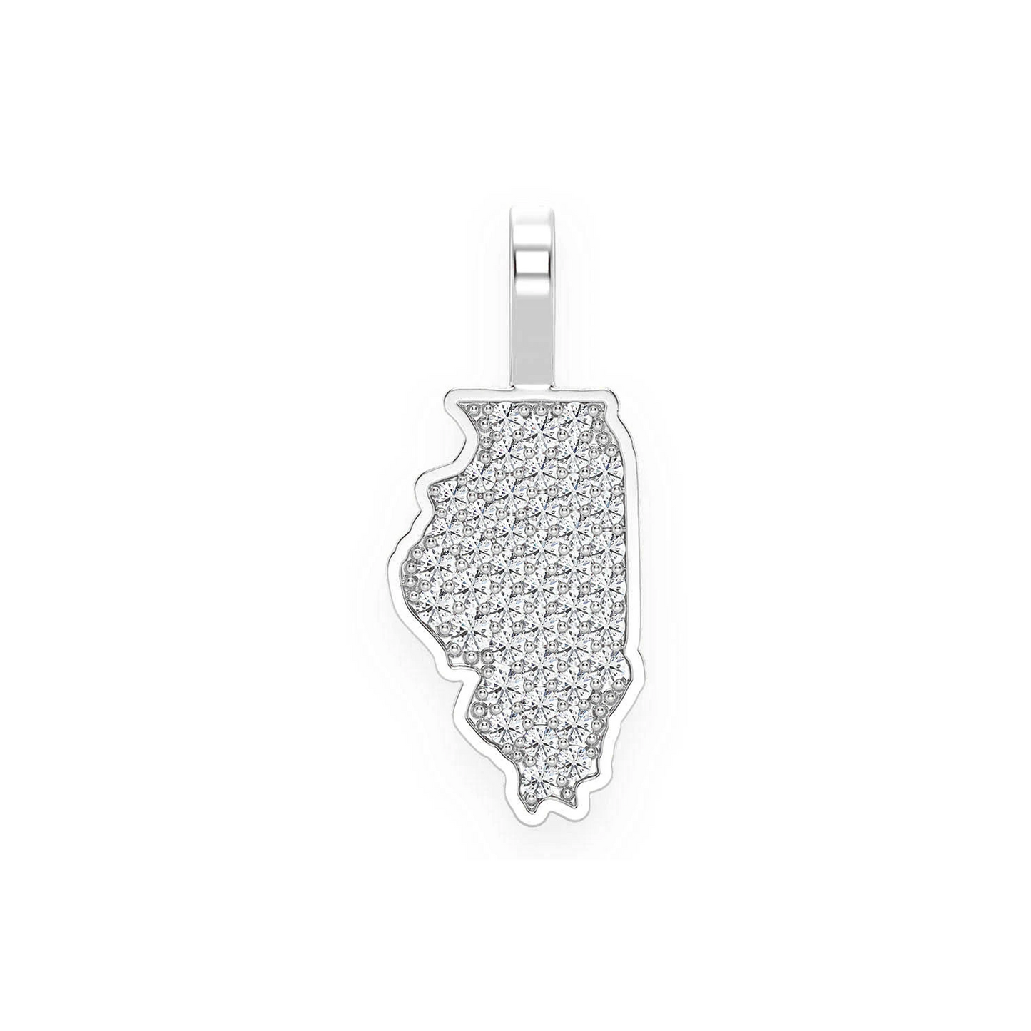 US State Diamond Pendant in 14K white gold, Illinois design, front view