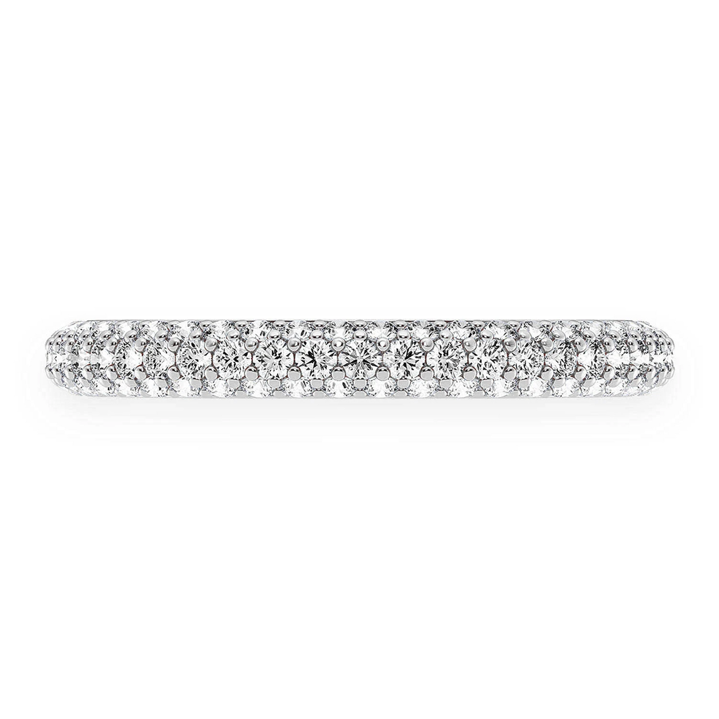 Thin Three Row Pavé Diamond Ring in 14K white gold, front view