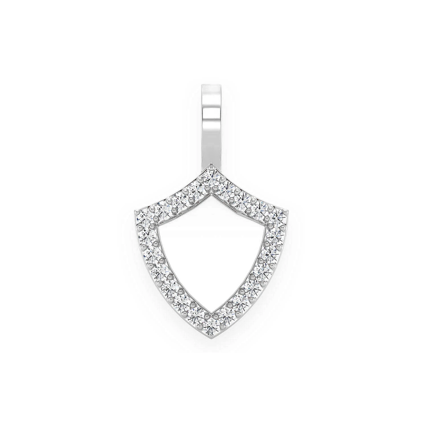Engravable Shield Diamond Pendant in 14K white gold, front view