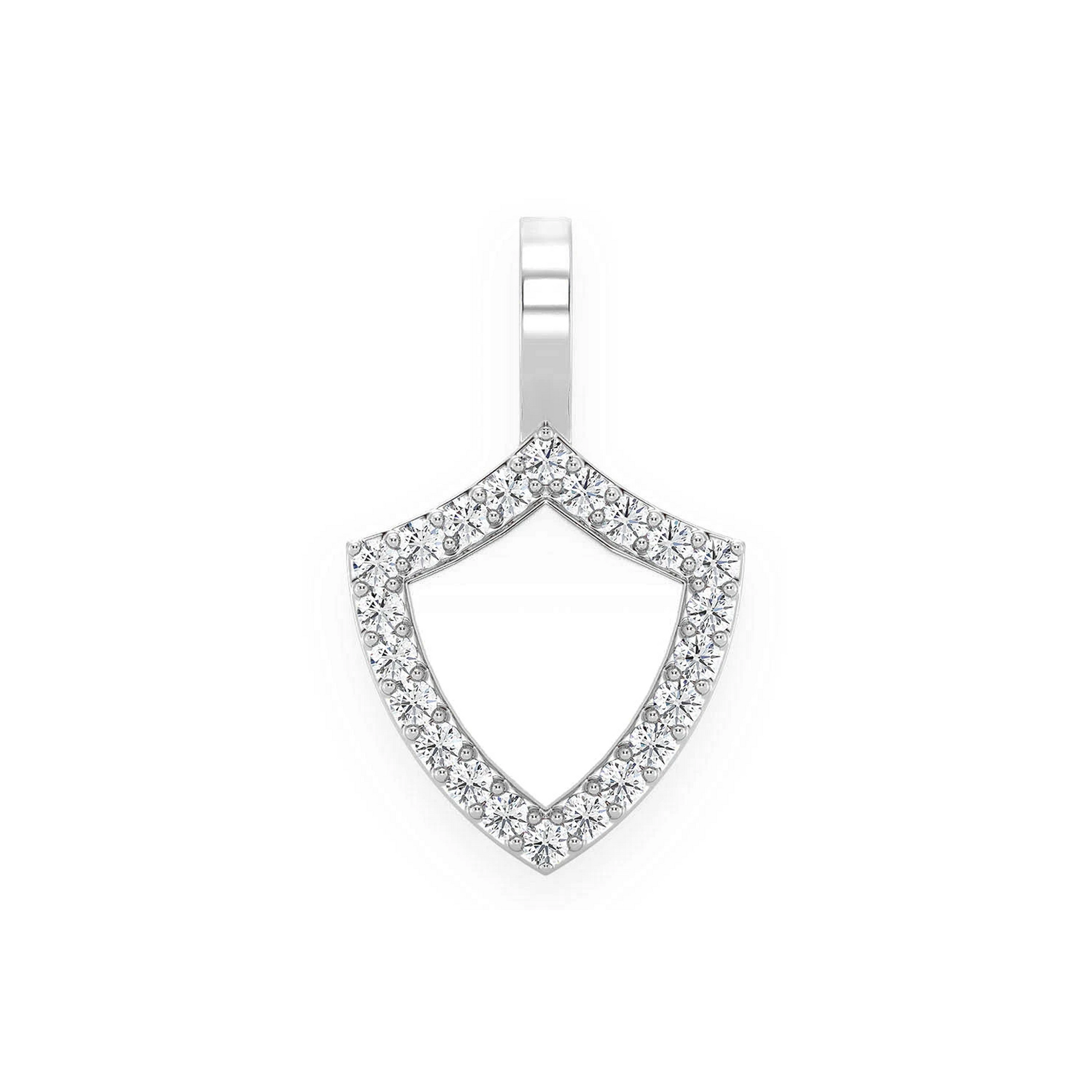Engravable Shield Diamond Pendant in 14K white gold, front view