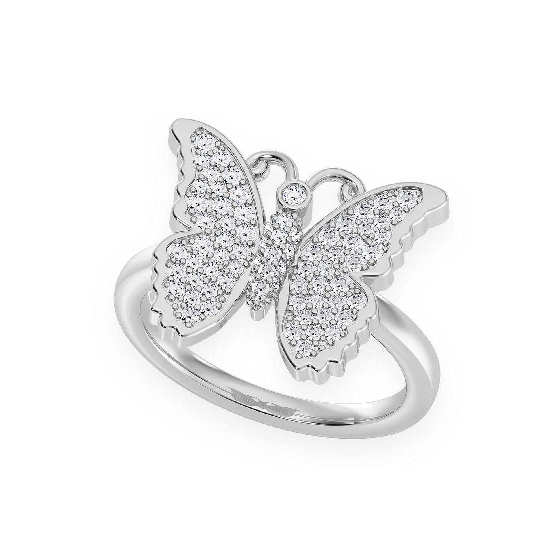 Butterfly Ring in 14K white gold, angled view