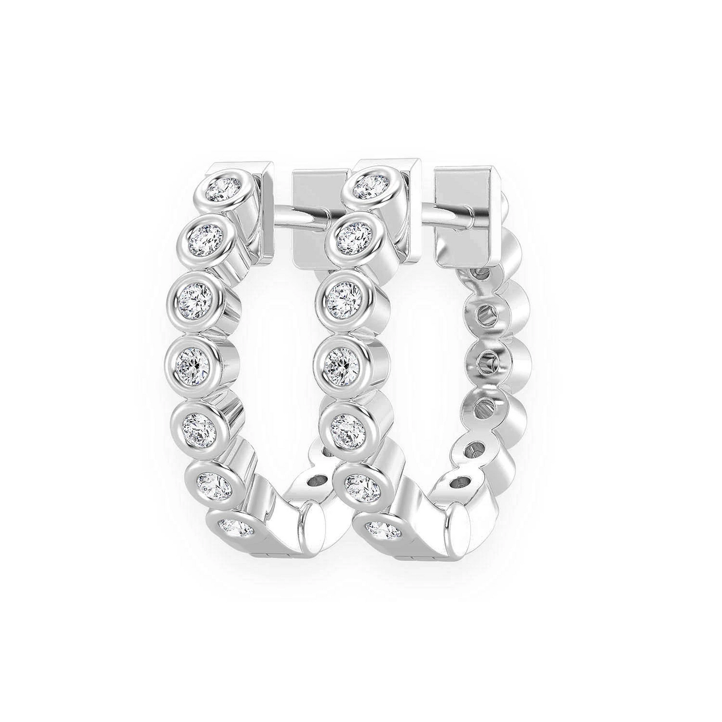 Bezel Diamond Hoops in 14K white gold, front view