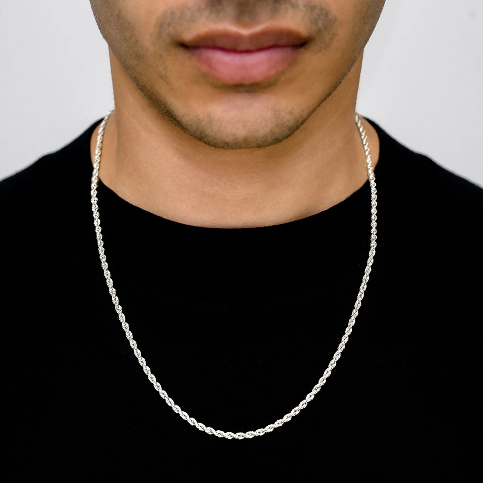 Rope Gold Chain in 14K white gold, 3mm width, alternate view
