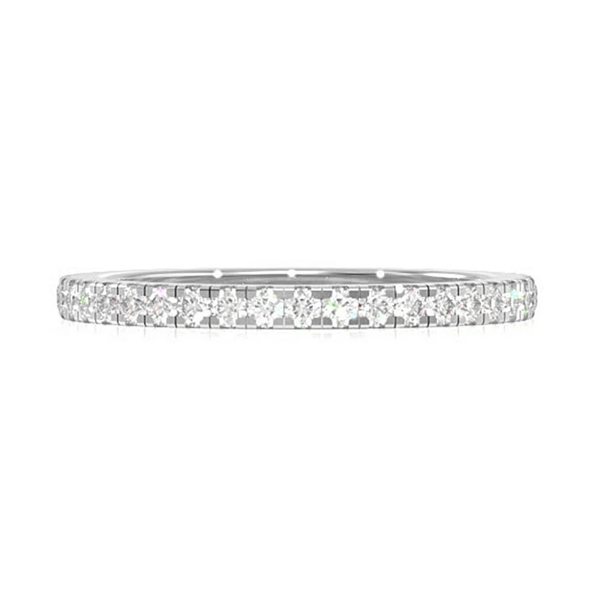 One Row Prong Set Diamond Ring in 14K white gold, front view