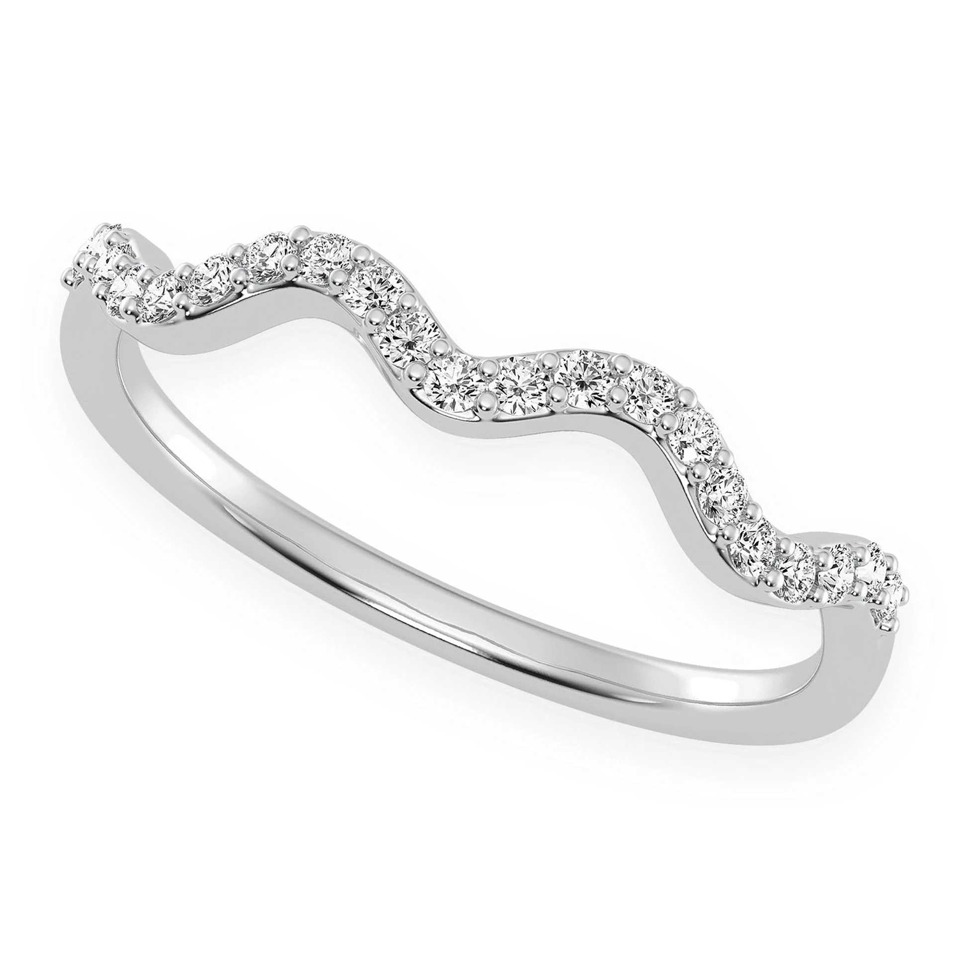 Wavy Diamond Ring in 14K white gold, angled view