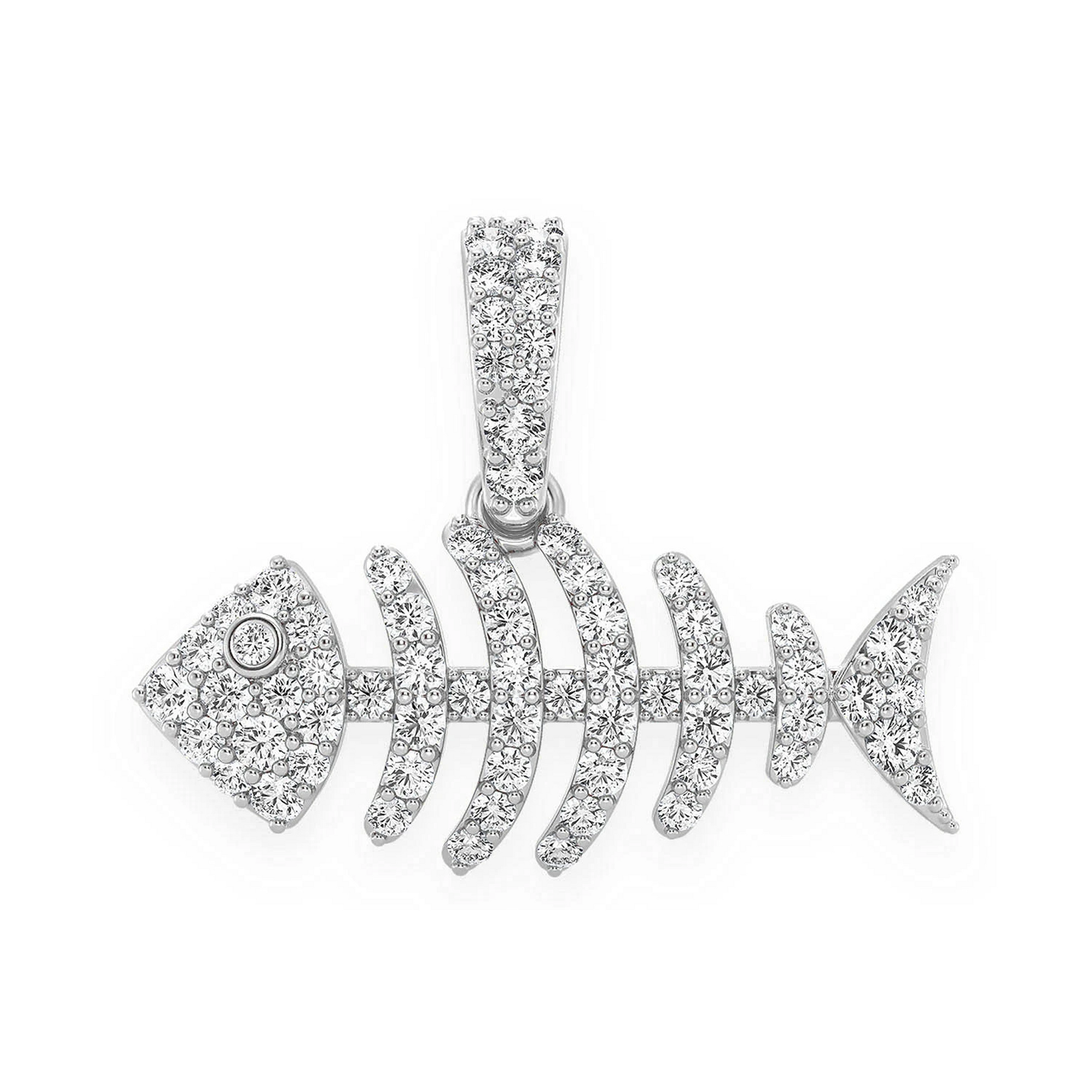 Fishbone Diamond Pendant in 14K white gold, front view