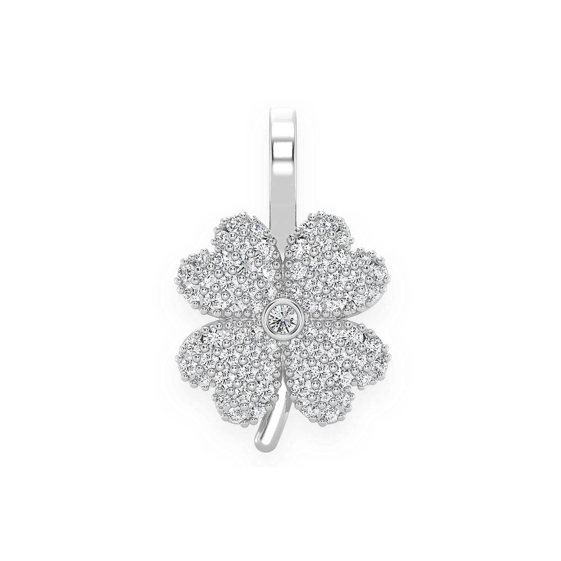 Four Leaf Clover Diamond Pendant in 14K white gold, front view