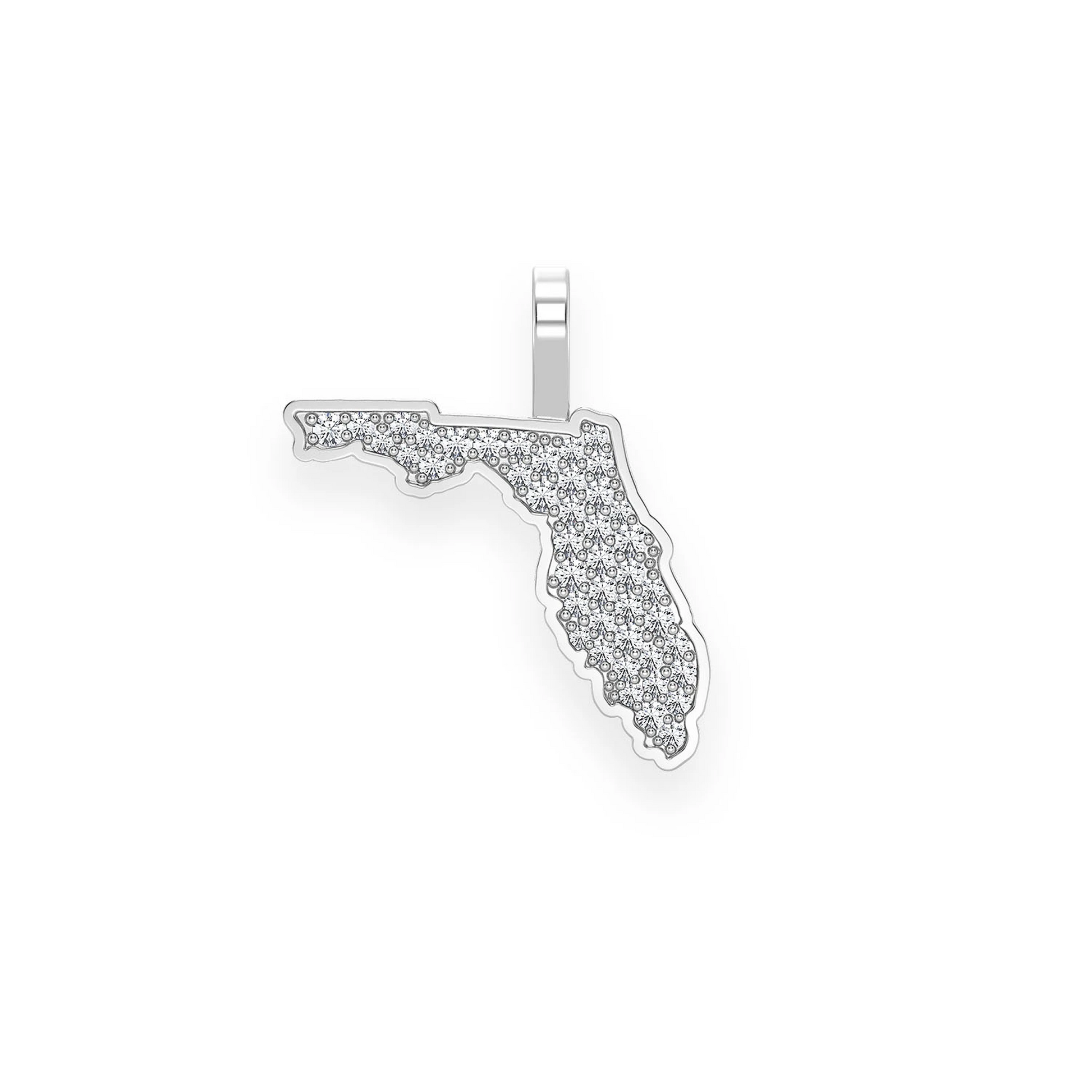 US State Diamond Pendant in 14K white gold, Florida design, front view