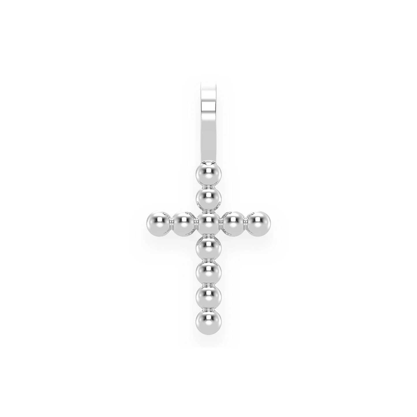 Beaded Cross Pendant in 14K white gold, Pure | Solid Gold, front view