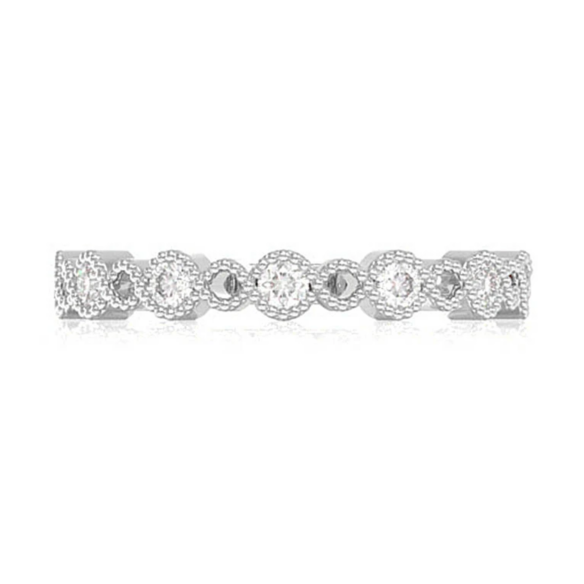 Circle Milgrain Twist Diamond Wedding Band Ring in 14K white gold, front view